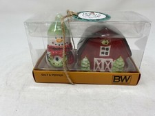Boston Warehouse Ceramic Snowman & Red Barn Salt & Pepper Shakers AA01B22004 picture
