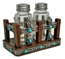 De Leon Collections Twin Cross Salt and Pepper Shaker Holder Turquoise Polyresin picture
