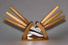 vintage MCM 6 fruit knife set, teak arch stand Karlsson & Nilsson Made in Sweden picture