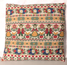 Vtg 1970s Austrian Tyrolean Folk Art Woven Pillow Couple Florals Red White Blue picture