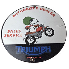 Vintage Triumph Motorcycles Sign - Gas Pump Garage Porcelain Snoopy Sign picture