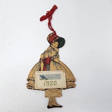 1920's Vintage Paper Little Girl In Beautiful Dress Full Year Calendar Hanging picture
