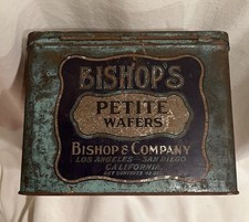 Antique 1910s-20s Bishop’s Petite Wafers Advertising Tin Los Angeles San Diego picture