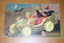 Antique Tuck Embossed Halloween Postcard Gourds, Witch, Black Cat Bat  picture