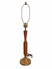 Vintage MCM Mid Century Solid Wood & Brass Tall Sculptural Danish Style Lamp picture