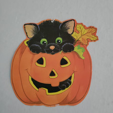 VTG EUREKA HALLOWEEN DIE CUT PUMPKIN BLACK CAT KITTEN JACK O LANTERN DOUBLE SIDE picture