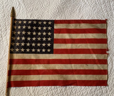 Antique 48 Star American Parade Flag WWI Era 1912-1920 Gauze Fabric 11.5x16.5 in picture