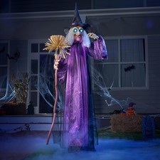 72 In Animated Witch Halloween Decor, LED Eyes Motion Activated Yard Prop picture