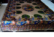 ANTIQUE Fine Rare CHINESE/ OTHER SILK PEACOCK PRINT TAPESTRY BED SHEET picture