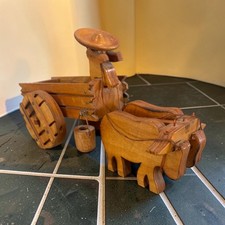 Vintage Rare Wooden Handcrafted Traditional Bullock Cart Figurine Very Detailed picture