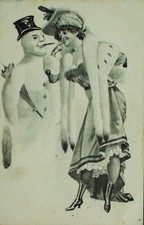 SUPERB EARLY FANTASY 1900 Snowman risque lady of fashion Germany picture