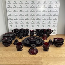 Vintage Avon 1876 Exclusive Cape Cod Glass Ruby Red Dinnerware Set 37 piece picture