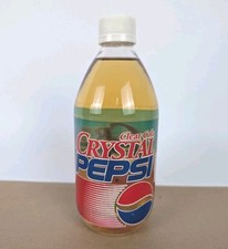 Original Vintage 1993 Clear Cola Crystal Pepsi Glass Bottle 16 oz. Full NOS picture