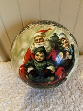 VTG German Papier-Mâché Round Christmas Santa Children Container Ball 6” 1940s picture