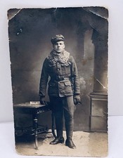 Original WWI Soldier Military Studio Portrait Photo Uniform Puttees Sidearm 1918 picture