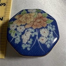Vintage Signed Echo 1980 Octagon Floral Blue Trinket Box With Lid picture