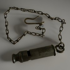 Vintage WWI Military Trench Whistle 16” chain and hook patina picture