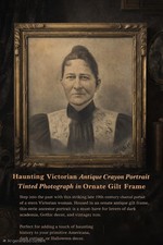 Haunting Victorian Antique Crayon Portrait Woman in Ornate Gilt Frame Gothic... picture