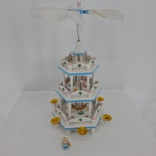 DAMAGED Vintage Easter Windmill Go Round Pyramid Wooden Carousel 3 Tier picture