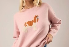 New Pink Cavalier King Charles Spaniel Puppy Dog Ladies Sweater Blouse FS  picture
