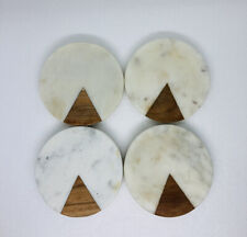 Vintage 1970s Marble Stone And Wood Drinking Coaster Set Of 4 Heavy Duty BB picture