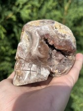 Pink Amethyst Skull Brazil Hand Carved Crystal High Grade 1 lb 3” Display picture