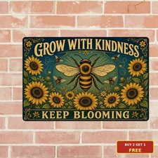 Bee Kind Inspirational Garden Sign Large Center Sunflower Metal Plaque picture