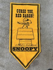 RARE Vintage 1967 Peanuts Curse You Red Baron Snoopy Yellow Felt Banner Pennant picture