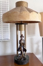 very large MOSS LAMP Japanese geisha figurine mid century cerused wood base 1961 picture