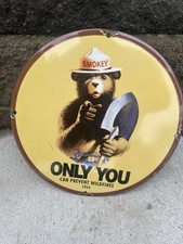 Vintage Smokey Bear Porcelain Sign - Forest Service Advertisement Prevent Sign picture