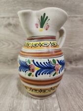 Vintage Signed Pottery Pitcher Hand Painted Multicolored  Flowers  picture