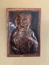 VTG 1960’s High-Relief Copper Repousse Large Wall Plaque of Jesus - R. Mungal picture