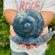 1.4LB Natural Ocean Agate Snail Hand Carving Gemstone Ornament Home Decoration picture