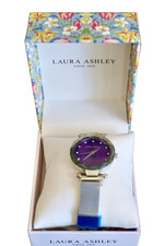 NEW Laura Ashley Mesh Facet Purple Sunray Dial Watch Silver-Tone $345 NIB picture