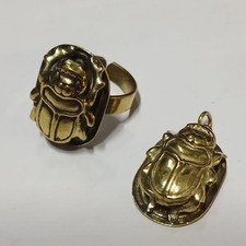 Vintage Egyptian Scarab Ring & Pendant Set, Handmade Brass Gift picture