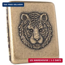 Vintage Cigarette case, Metal Plated Copper 18-20 Capacity Surface Relief Tiger. picture