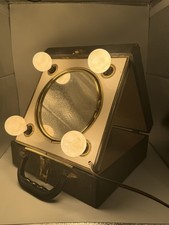 Vintage 1960s 70s Portable Lighted Makeup Vanity Mirror 4 Bulb Travel Case WORKS picture