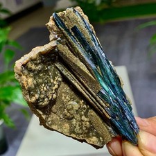 55G Natural Vivianite ludlamite Quartz Crystal Mineral Samples /Brazil picture