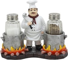 Ebros Bouillon French Chef Jean With Flaming Double Cauldron Pots Salt And Pe... picture