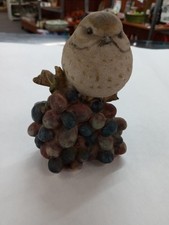 Vintage Resin Sparrow Perched Atop Grape Cluster Figurine picture