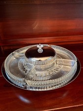 Beautiful Vintage KROMEX MCM Chrome & Pressed Glass LAZY SUSAN Serving Set 12” picture