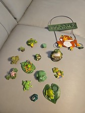 Lot of 13 Ceramic, Resin,Plastic Frogs, And 1 Hanging Tin Frog picture