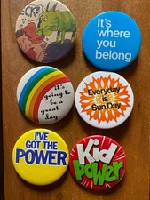 Vintage 1970s Pinback Button Lot 6 Kid Power Rainbow Retro Motivational 2.5