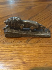 Antique 1920s Cast Bronze Lion Omaha Nebraska National Bank Paperweight picture