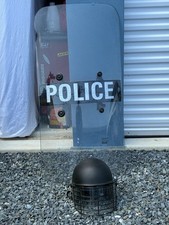 police law enforcement riot shield vintage obsolete polycarbonate With Helmet picture