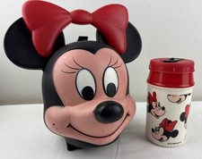 Vintage Walt Disney Minnie Mouse Head Plastic Lunch Box by Aladdin With Thermos picture