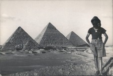 Giza, Egypt Pyramids of Giza, with Figure Desert Landscape Vintage Postcard picture