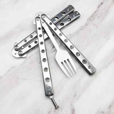 FORK & SPOON Metal Balisong Trainer Butterfly Knife Practice Trainer Multi-Tool picture