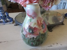 Stunning Antique Limoges Hand Painted Vase Poppies Unmarked 7  1/2
