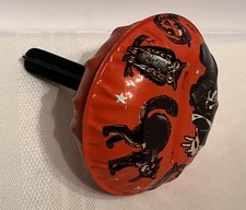 Vintage 1950s US Metal Halloween Tin Litho Noise Maker Witch Black Cat Owl Works picture